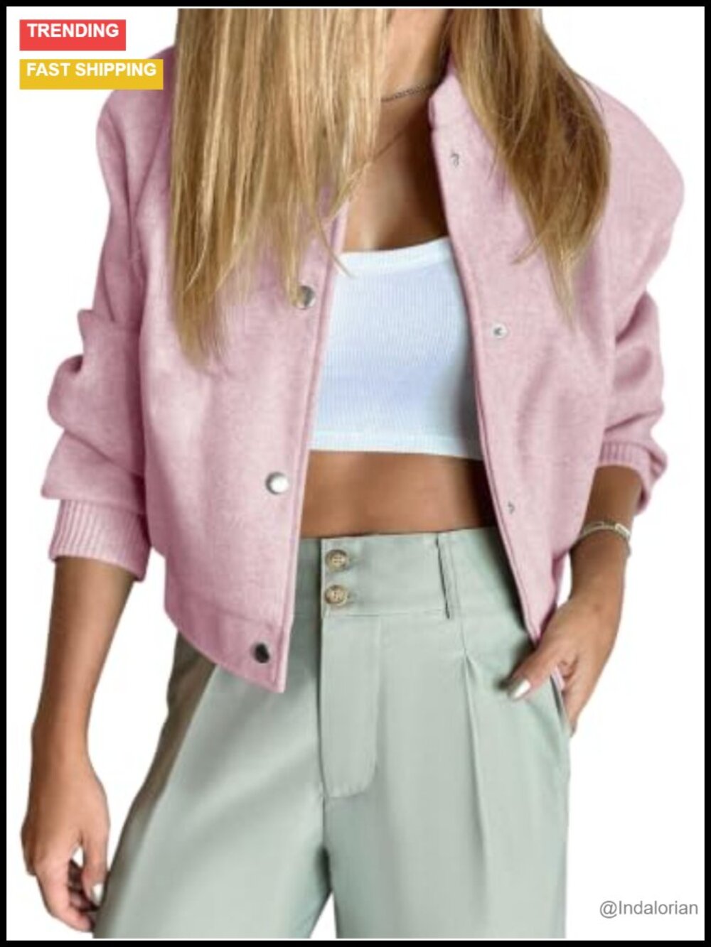 Cropped Bomber Jacket Button Down Long Sleeve Casual Pea Coat